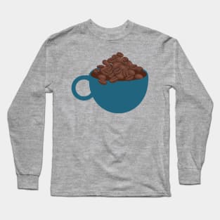 Coffee. Cup Of Bean. Retro Teal Cup Graphic Long Sleeve T-Shirt